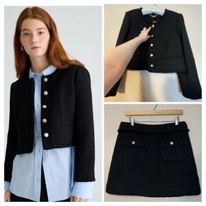 J. Crew Louisa Lady Jacket & Matching Skirt in Black Maritime Tweed Wool NWT Med